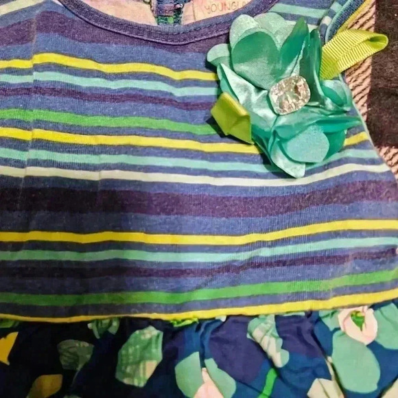 Youngland Girls Blue and Green Sleeveless Striped Floral Sundress Size 4 - Picture 3 of 10